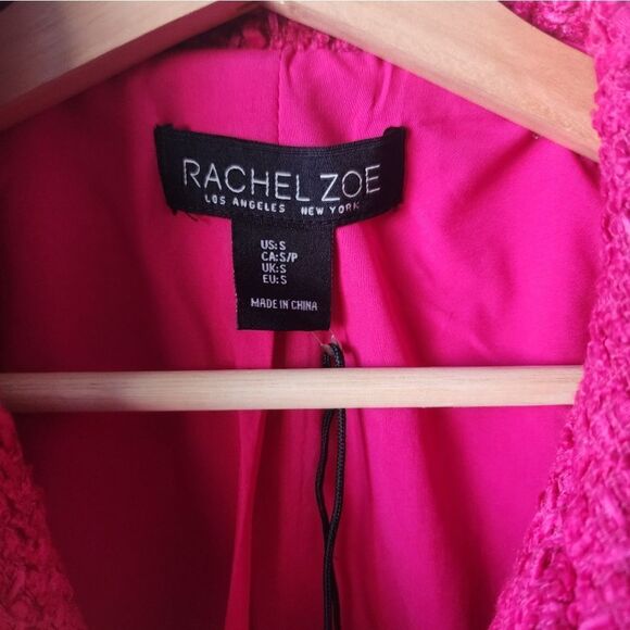 Rachel Zoe tweed cropped solid Boucle blazer fuchsia - Picture 3 of 16